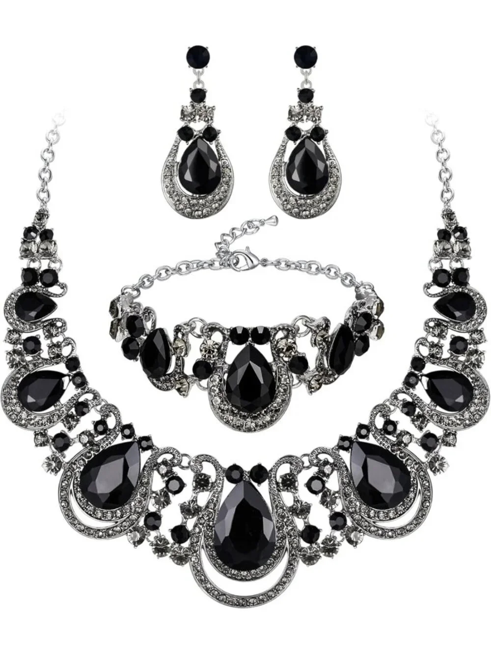 Elegant Teardrop Crystal Jewelry Set - Statement Necklace, Dangle Earrings